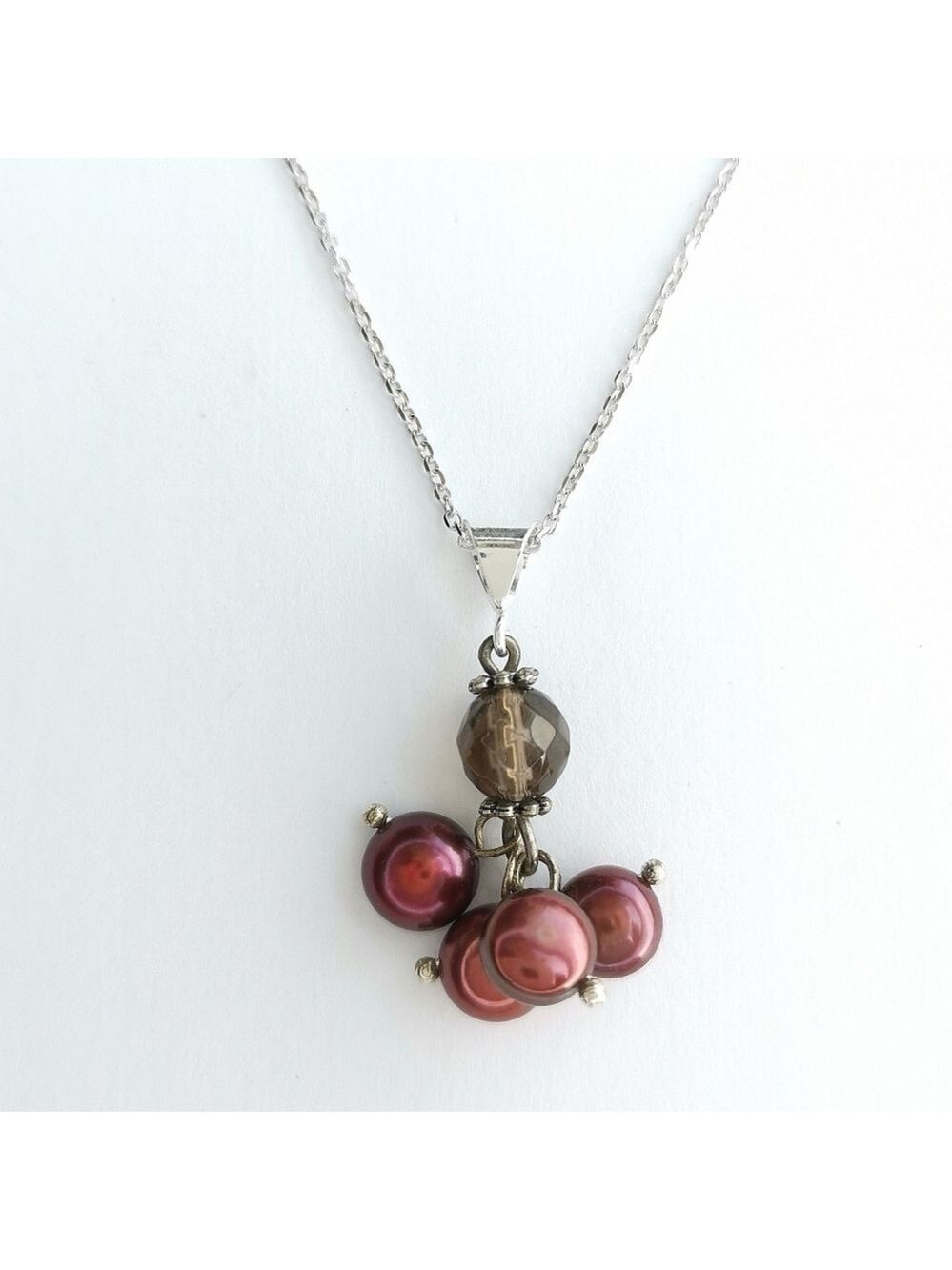 Freshwater Pearl Smoky Quartz Topaz pendant necklace Sterling Silver 🆕